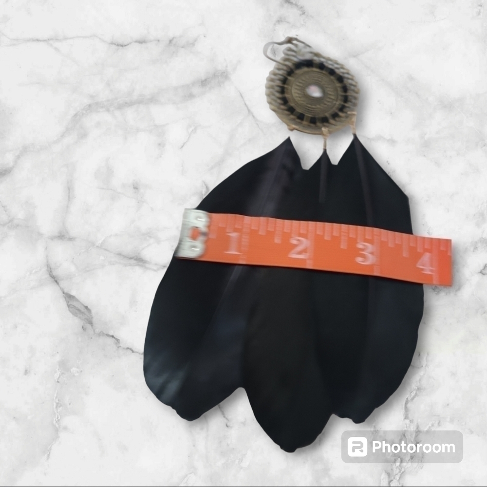 New Black Boho Western Cowgirl Feather Dangle Earrings - Picture 5 of 6